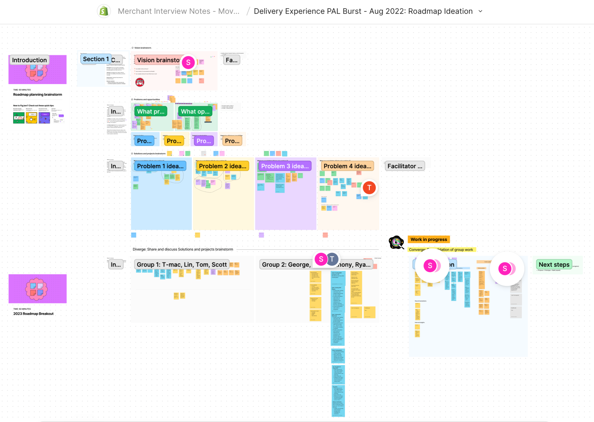 FigJam board from Delivery Experience PAL Burst roadmapping session — collaborative ideation across multiple groups