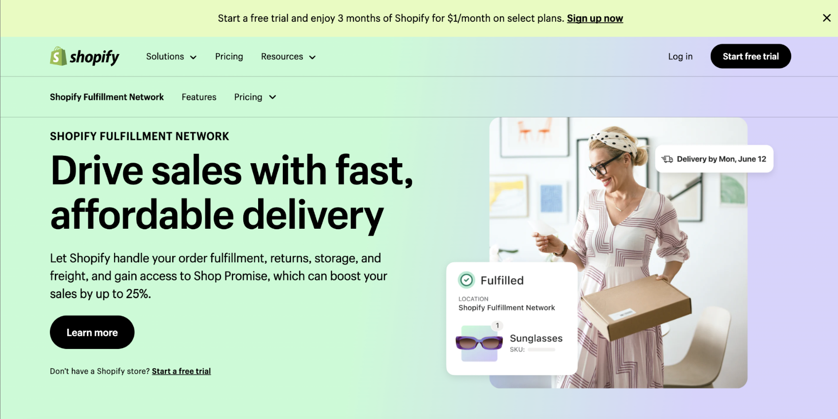 Shopify Logistics delivery experience — merchant-facing interface for managing shipments, delivery status, and fulfillment workflows.